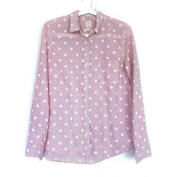GAP Tops - Gap Polka Dot Stripe Boyfriend Button Down Shirt